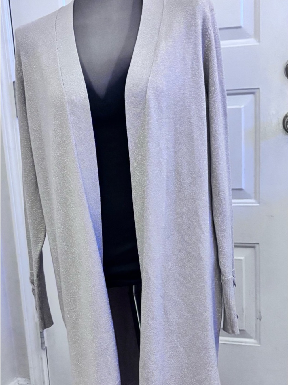 JM Collection Tan With Metallic Sparkle Thread Open-Front Women's Cardigan